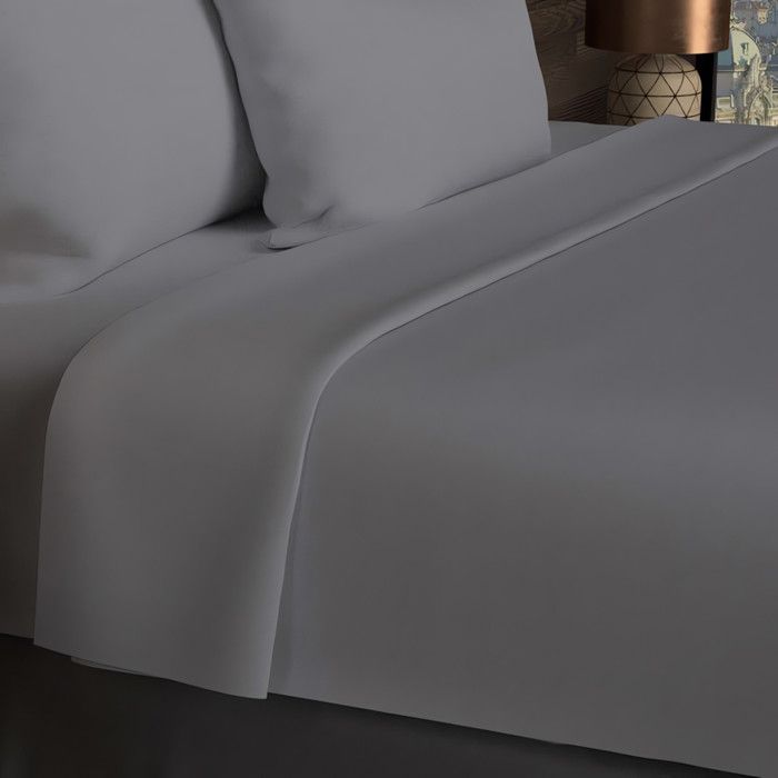 Drap plat en coton 57 fils 240x290 cm UNI gris par Soleil docre Drap plat en coton 57 fils 240x290 cm UNI gris par Soleil docre