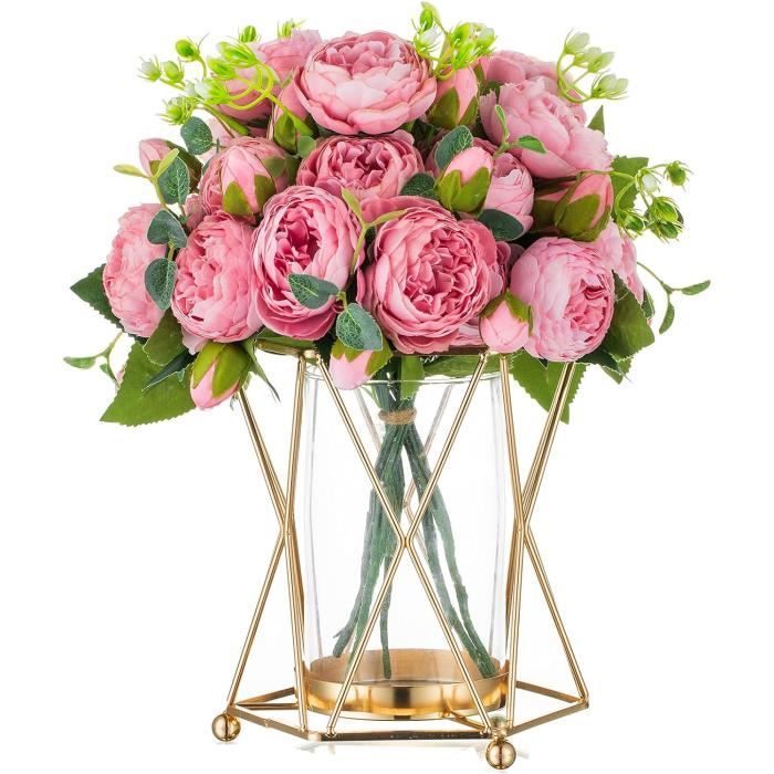 Vase Décoratif Géométrique Or 27 Cm – Verre & Métal Support SAMISO Élégant