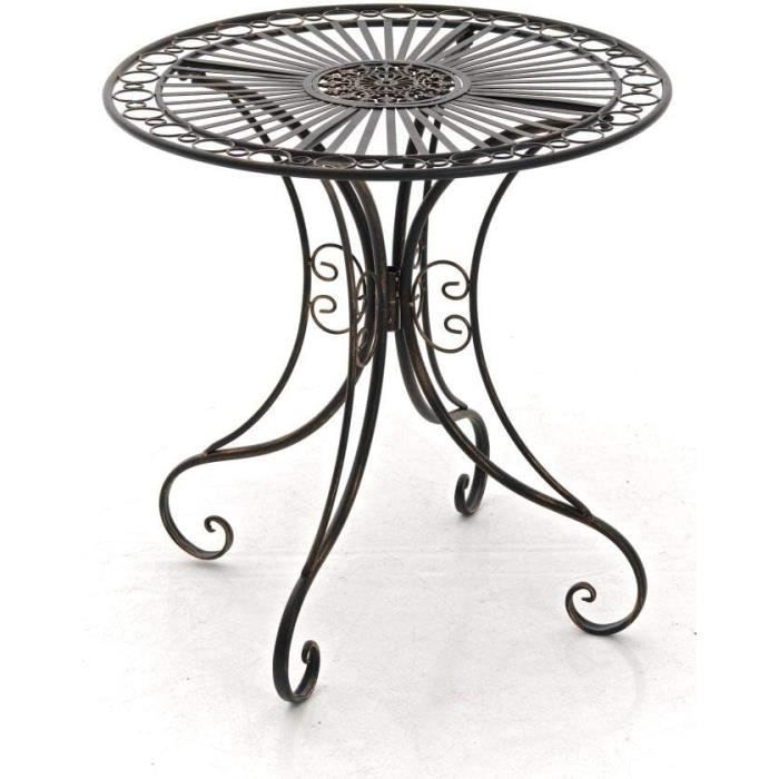Table De Jardin Fer Forgé Style Antique - Diamètre 70 Cm - Vert Antique - Pour Terrasse, Balcon Ou Jardin