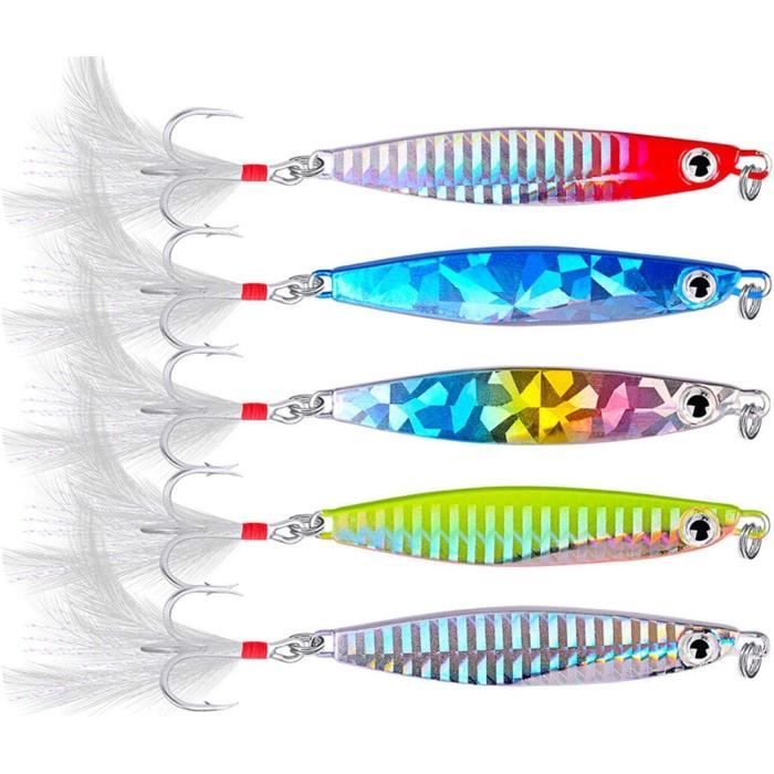 Lot De 5 Leurres De Pêche Métal - Cuillères à Paillettes Pour Truite, Eau Douce Et Salée - Longueur 7,7 Cm