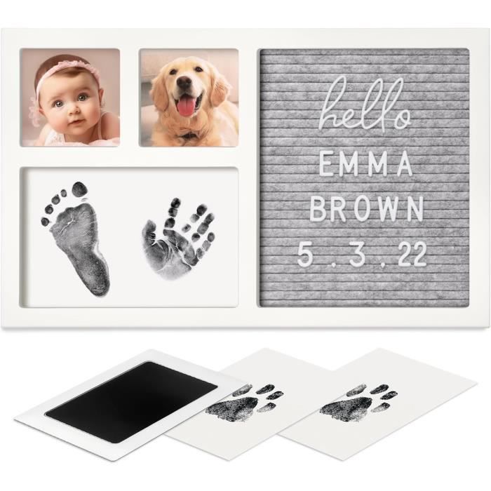 Kit Empreintes Bébé Kit Empreintes Mains/pieds Bébé Newlemo - Cadre Photo - Cadeau Nouveau-né Argile Blanche