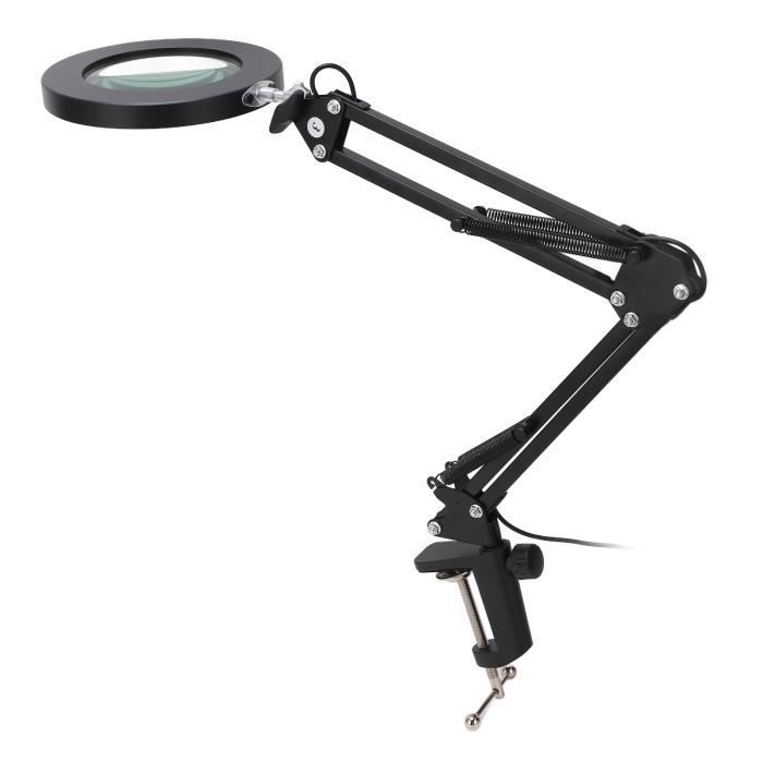 Lampe Loupe 5X Raweao Avec Lumière LED - Intensité Variable - Support Mains Libres - Ports USB Et Type-C - Blanc