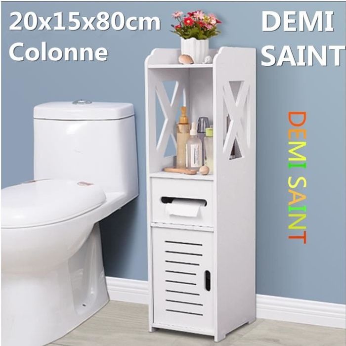 DEMI SAINT Meuble WC Armoire Toilette Colonne 20x15x80cm - Etagère de  Rangement 4-Niveaux Salle de Bain Porte-papier - Cdiscount Maison