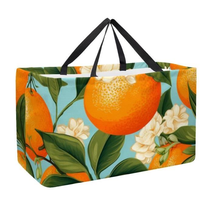 Sac Shopping Tote Bag Coton Femme - Motif Citron Et Orange, Grand Format 40x38 Cm, Solide Et Réutilisable