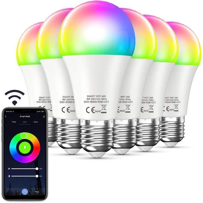 Ampoule Connectée Wifi [6 Pack], E27 9W Smart Led Bulb Compatible Avec