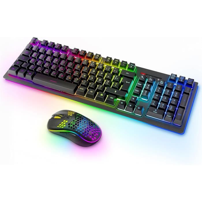 Ensemble Clavier Et Souris Gamer Sans Fil Rgb Rétroéclairés, Rechargeable  2,4 G Clavier De Jeu Sans Fil Avec Ensemble Souris[J10149] - Cdiscount  Informatique