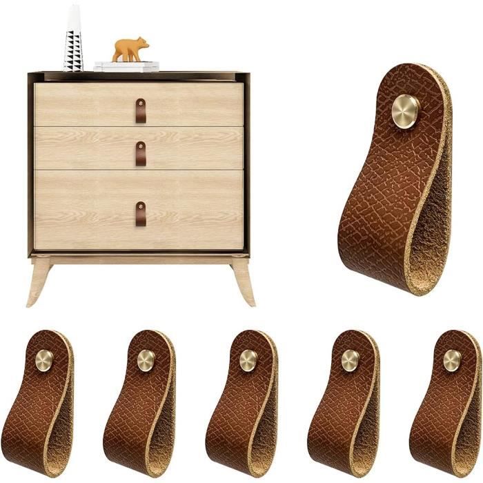 6 Pièces Marron  Cuir Poignee,Cuir Meuble Poignée, Poignee Cuir Bouton Poignees De Placard Poignees En Cuir Cuisine Armoirespoignee En Cuir Delicat Avec Vis 84300304