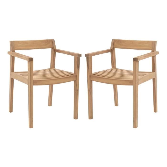lot de 2 fauteuils de jardin en bois de teck - allende - naturel clair - avec accoudoirs - made for design