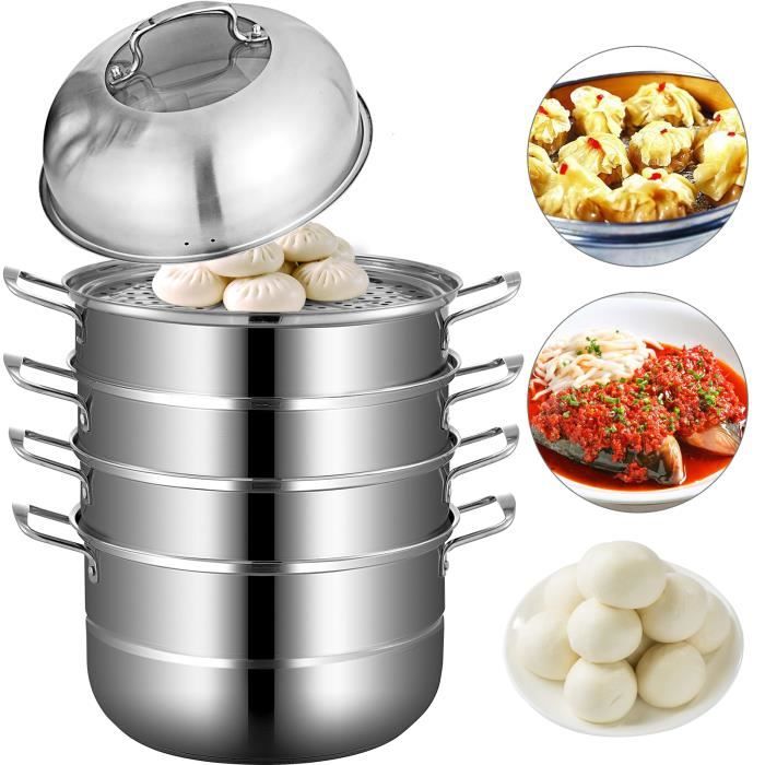 Cuiseur à Vapeur Pour Idlis En Acier Inoxydable - 4 étagères Pour 16 Gâteaux De Riz - Diamètre 19 Cm - 6