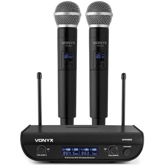 VONYX WM61B – Microphones sans Fil UHF idéal pour conférences et présentations 16 canaux 1 x Micro- Cravate 1 x Micro Casque