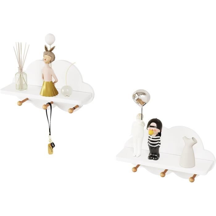 WOLTU Lot de 2 Étagère Murale Bibliothèque Enfant en MDF en Forme de Nuage avec 3 Crochets 36x20 5x12cm Blanc W0ETT0049-2 WOLTU Lot de 2 Étagère Murale Bibliothèque Enfant en MDF en Forme de Nuage avec 3 Crochets 36x20 5x12cm Blanc W0ETT0049-2
