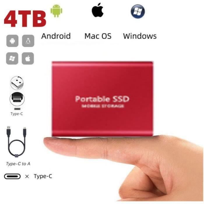 WOSHITE Disque SSD externe - Disque dur externe portable 4To - Rouge 