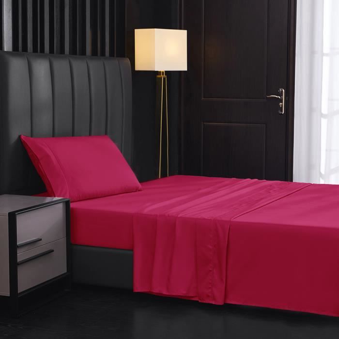 Microfibre Parure de lit - 3 Pièces-WOVTE 1 Drap Housse 100*190+36cm 1 Drap Plat 167*243cm et 1 Taies doreiller 50x76cm 12