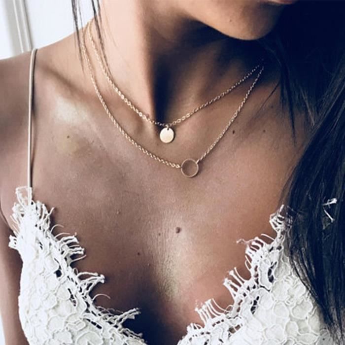 Collier Ras-de-cou Femme - Style Bohème Chic - Doré - Acier Inoxydable