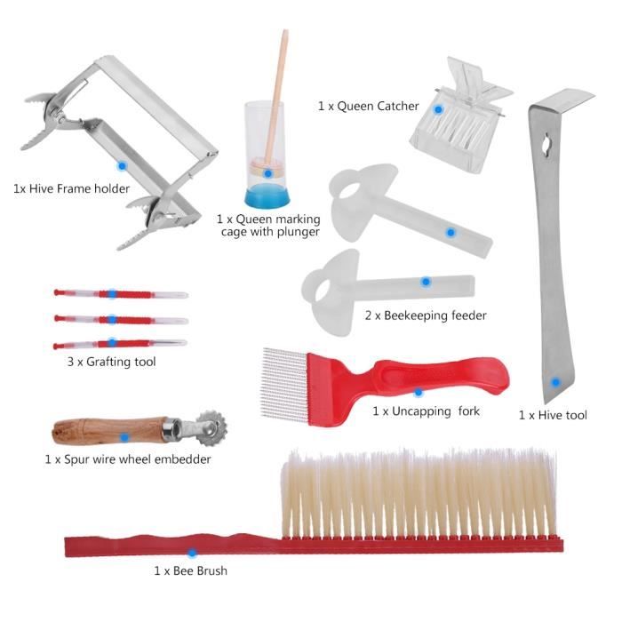 Grattoir Outils D'apiculture De Luxe 26 Pièces Brosse À Abeille Accessoires D'apiculture avec Fumoir De Ruche Outil De Coupe De Miel Gants D'apiculture WANGXNDryer Outils D'apiculteur 