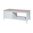 LIVERPOOL Table basse rectangle avec niche et tiroir - Décor chêne et blanc  - L 120 x P 40 x H 46 cm-1