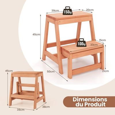 Marchepied Pliable 2 Marches En Bois D'épicéa – Charge 250 Kg, Dimensions 50x39x45 Cm, Pour Jardin Ou Maison - 10
