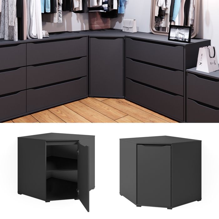 Commode D'angle Ruben Anthracite - 78x76.6x78 Cm - 2 Portes Sans Poignée - Rangement Moderne