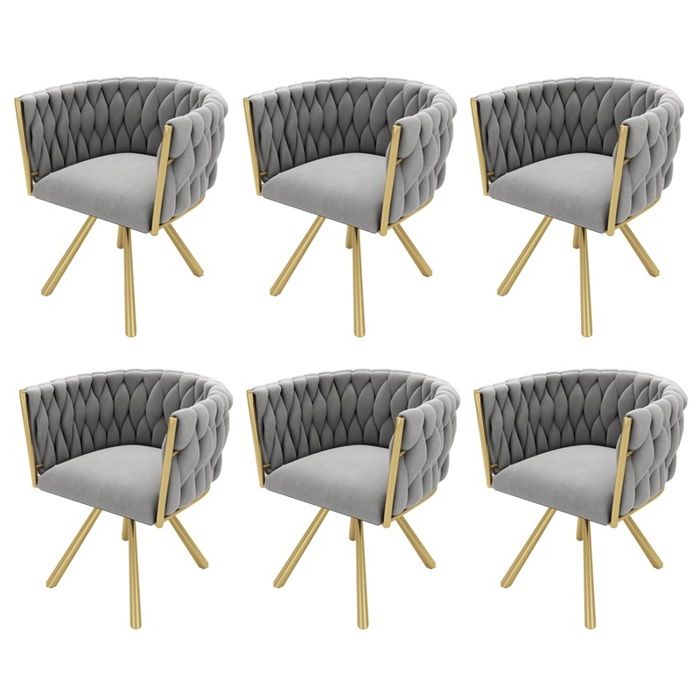Lot De 6 Chaises De Salle à Manger, Chaise Cuisine, Chaise Scandinave Pied En Fer Tissu Velourseponge Gris