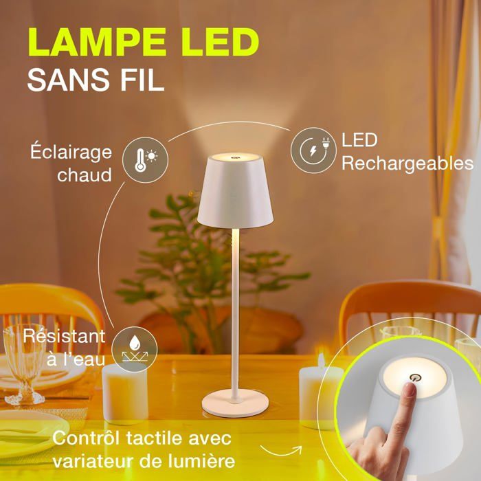 Lampe De Table LED Rechargeable Nuindie Mini, USB-C, Beige, IP54, Intensité