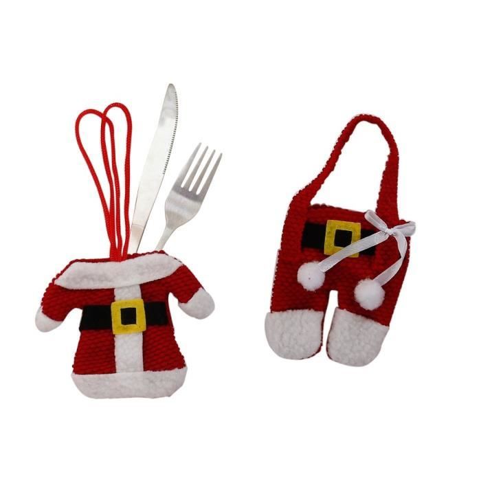 Porte Couverts Noel Sacs à Couverts Noël - Lot De 6 En Feutre Père Noël, Décoration Table Fête Porte Couverts Noël