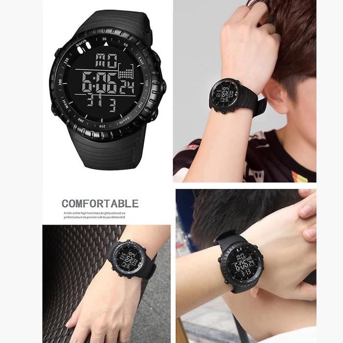 Dayllon Montre numérique pour enfants - Pour sports de plein air - Étanche jusqu'à 50 m - Réveil - 12/24 h - Chronomètre - Calendrier - Pour garçon et fille, Tout noir, Numérique