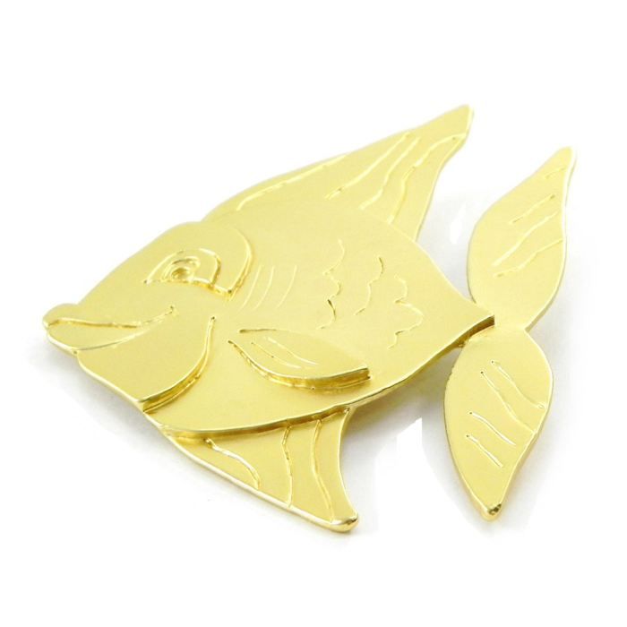 Broche bijou poisson jaune et corail en acier. - Un grand marché