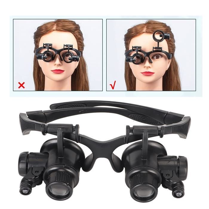Lunettes Loupe LED – 3 Grossissements 1,5x / 2,5x / 3,5x – Fer Et Verre – Piles LR927 Incluses – Pour Réparation Horlogerie, Bijouterie, Circuits