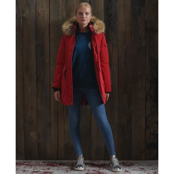 Parka en microfibre femme SUPERDRY Nadare Rouge Rembourrage en polyester recycle Capuche doublee de sherpa