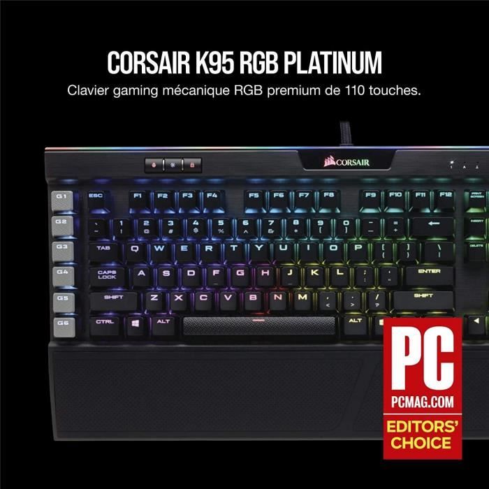 Corsair K95 RGB Platinum USB 2.0 Clavier Mecanique Gaming Cherry MX Brown Retro Eclairage RGB Multicolore AZERTY Noir89 Cdiscount Informatique