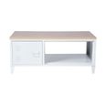 LIVERPOOL Table basse rectangle avec niche et tiroir - Décor chêne et blanc  - L 120 x P 40 x H 46 cm-2
