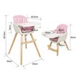 Chaise haute pour enfants en bois KEDIA - modèle rose - plateau amovible - repose-pied amovible-2
