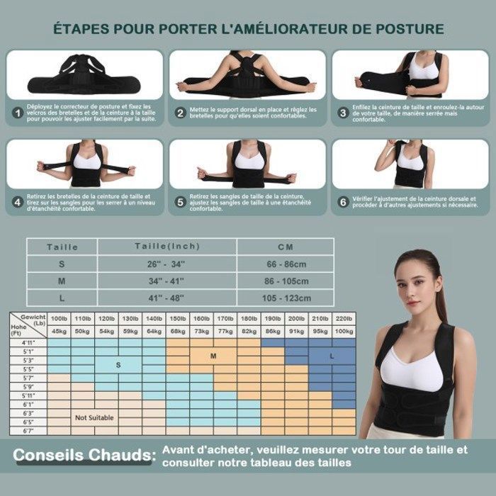 Correcteur De Posture Instantané, Correcteur De Posture Pour Femmes Et Hommes Ceinture De Posture Dorsale Reglable Posture De Redresseur Dorsal Pour La Colonne Vertebrale Moyenne Et Superieure