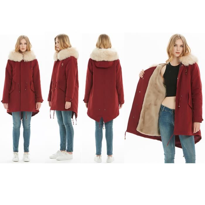 Parka Femme Fishtail Parka de Marque Double Polaire Parka a capuche Parka Longue Fine Parka L hiver Femmes Doublure beige Rouge