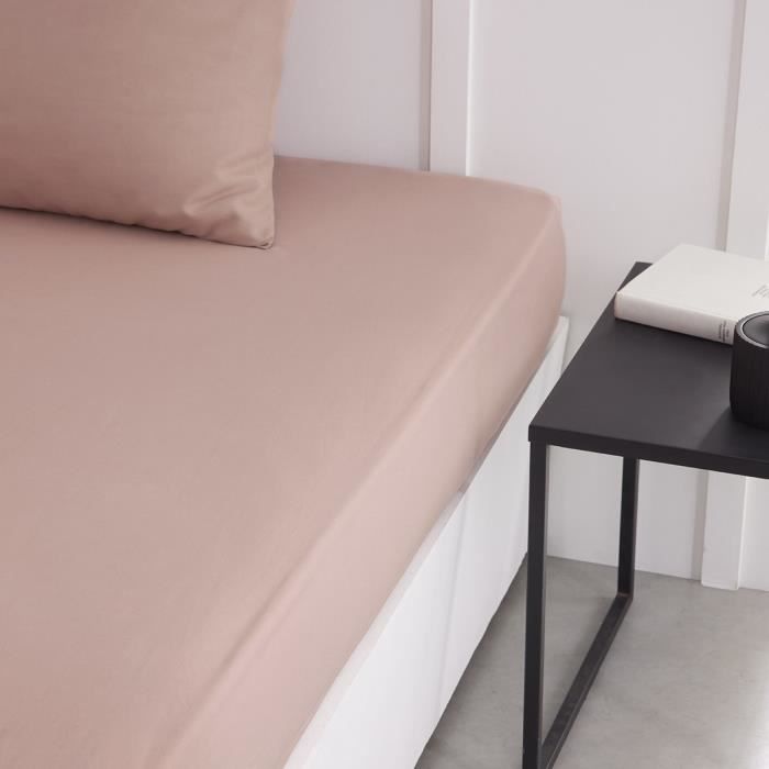 Lot De 3 Draps Housses TODAY 140x190 Cm - 100% Coton, Pour Lit 2 Personnes - Couleur Craie/Acier