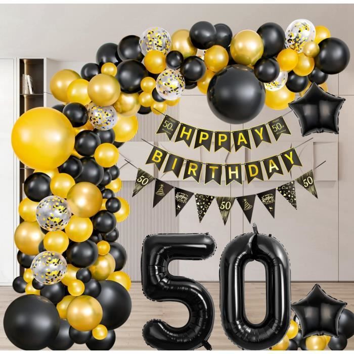 Ballon Chiffre 50 Ans Noir & Or Bouquet * Hooray 50 Ans Anniversaire  Décoration Set de