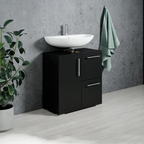 Meuble Vasque Mars Noir 600 X 300 X 600 Mm Meuble De Salle De Bain Colonne Armoire Cdiscount Maison