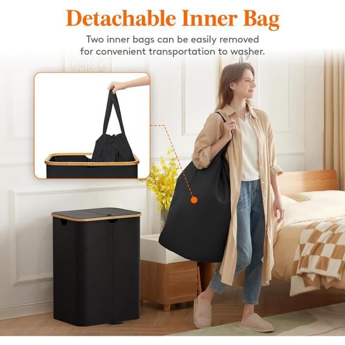 Lifewit Panier à Linge 150L 3 Compartiments Avec Couvercle - Gris Clair