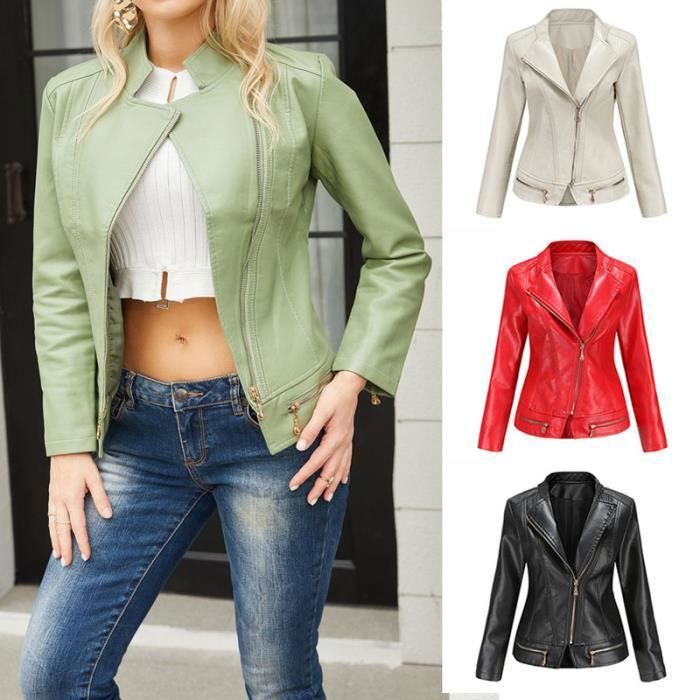 Blouson Femme en Cuir Fashion Slim Fit Printemps Automne Couleur unie Confortable Veste en Cuir PU Marque Luxe Veste Femme Noir Noir Cdiscount Pret a Porter