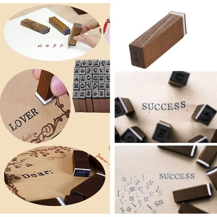 KBIBCK Tampons en Bois, 70 Pièces Tampon Lettre, Tampon Alphabet, Tampon Lettre Alphabet avec Chiffres et Symboles, Pour DIY, Diary, Scrapbook, Album Photo,Tampon Lettres avec Tampon Encreur