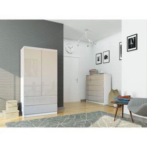 Armoire Multi-usages 3 Tiroirs 3 Compartiments Graphite/Chêne Wotan - Meuble Rangement 180.5x50x40 Cm