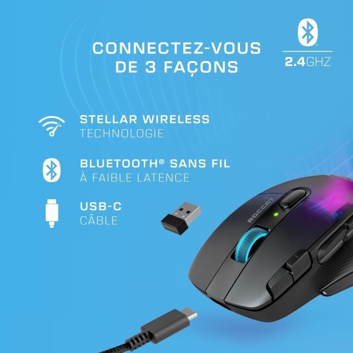 Souris sans fil avec station de charge - Stellar Wireless + Bluetooth/USB-A  - ROCCAT - Kone XP Air - Noir - Cdiscount Informatique