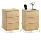 VASAGLE Lot de 2 Tables de Chevet avec 3 Tiroirs, 2 Prises CA, 2 Ports USB, Bureau, Moderne, Jaune Paille