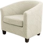 GOGOLOVING Housse De Canapé Jacquard Feuille, Housse De Protection Pour Fauteuil De Club - Très Extensible - Amovible Et Lavable - Beige