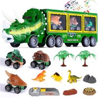 Dinosaure Jouet Camion de Transporteur Jouet avec 3 Mini Voitures, Dinosaure Jeu Voiture Cadeau pour Garçon Fille 4 5 6 Ans