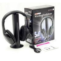 Casque audio Nouveau casque sans fil 5 en 1 casque sans fil RF avec Microphone Radio FM pour MP3 MP4 PC TV DVD CD casque - Black