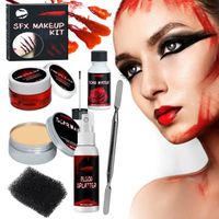Maquillage Halloween Effets Spéciaux, 60g Cire De Cicatrice, 30ml de Faux Sang Rouge Foncé, Spatule, Pétrole, Pour Halloween