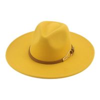 56-58cm - jaune - chapeau feutré pour homme et femme, couleur unie, large bord, ceinture, décontracté, formel