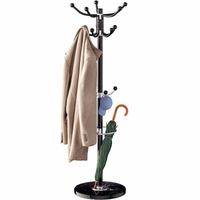 CASARIA® Porte-manteau Noir avec base en marbre 14 crochets 37x37x175cm portemanteau sur pieds rangement porte-parapluie