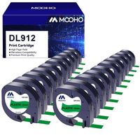 20 MOOHO Compatible pour Dymo LetraTag Ruban Plastique 91204, 12mm x 4 m,pour Dymo LetraTag LT-100H,  noir sur vert